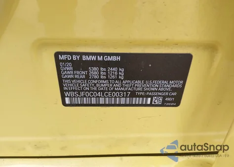 2020 BMW M5 Competition z USA, uszkodzony, nr VIN WBSJF0C04LCE00317